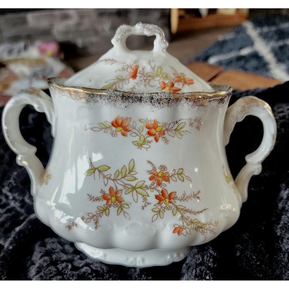 J&G Meakin Hanley Sugar Bowl Pattern 32 Large Vintage English Ironstone 1940s